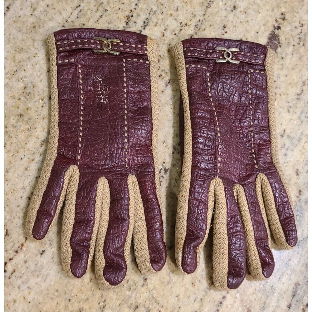 ARIS SNUGGLER Size L  Faux Leather Gloves Red Textured -Knit Lined